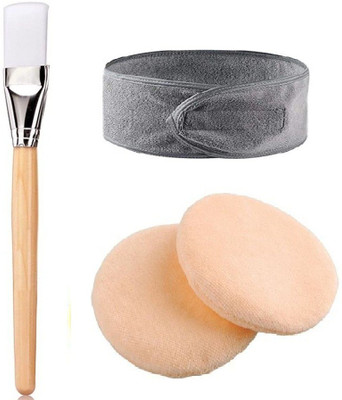 Ghelonadi Soft Cotton Powder Puff Makeup Foundation Beauty Blender Smooth Round Cosmetics Blush Applicators Sponges with Facial Headband and Wooden Face Pack Brush(4 Items in the set)