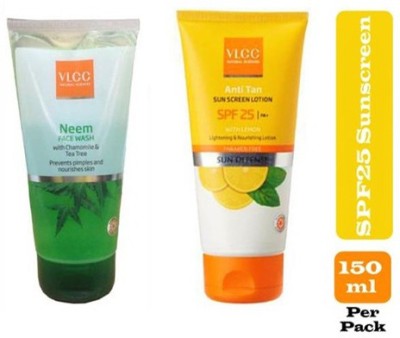 VLCC Neem face wash & SPF25+ Sunscreen lotion combo pack(2 Items in the set)