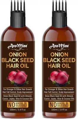 AroMine Onion Black Seed Hair Oil for Hair Growth for (Kalonji Oil) Dandruff & Hairfall Control With Comb Applicator- 100ml-Packof-2-Bottle- Hair Oil(200 ml)