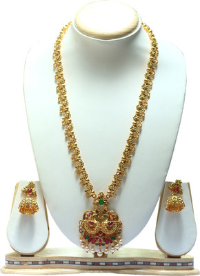 Swarajshop Alloy Gold-plated Green, Maroon Jewellery Set(Pack of 1)