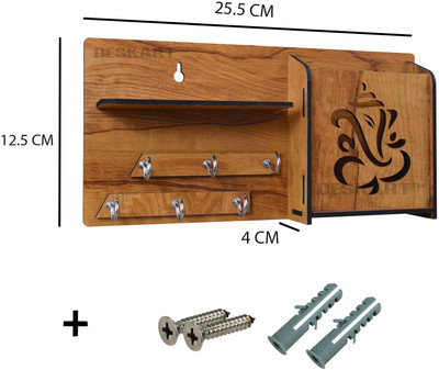 GENIYO Multipurpose Wooden Key Holder With Mobile Stand & Wall Shelf Rack & 6 Hangers Wood Key Holder(6 Hooks, Brown)