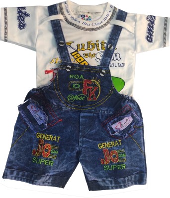 KK FASHION Baby Boys & Baby Girls Party(Festive) T-shirt Dungaree(Blue)