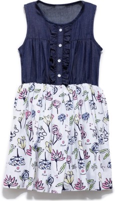 Under Fourteen Only Girls Midi/Knee Length Casual Dress(Blue, Sleeveless)