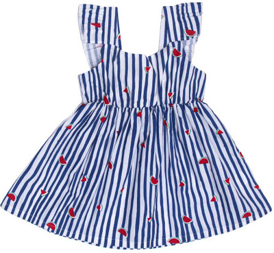 nino bambino Indi Girls Midi/Knee Length Casual Dress(Blue, Sleeveless)