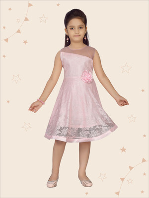 Kidotsav Indi Girls Midi/Knee Length Party Dress(Pink, Sleeveless)