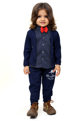 FirstBorn Boys Festive & Party Blazer, Shirt and Trouser Set(Blue Pack of 1)