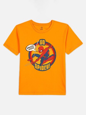 kidsville Boys Graphic Print Pure Cotton Regular T Shirt(Orange, Pack of 1)