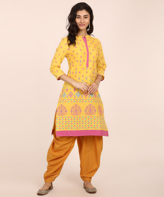 Aks women mustard hot sale solid straight kurta