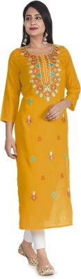 ELVISH JAIPUR Women Embroidered Straight Kurta(Yellow)