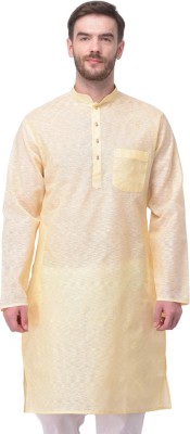 SG Men Printed Straight Kurta(Yellow)