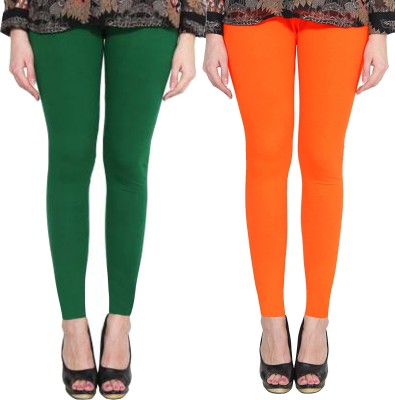 Clarita Ankle Length Ethnic Wear Legging(Dark Green, Orange, Solid)