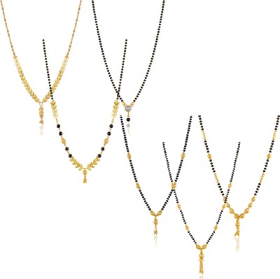 3SIX5 new stylish one gram gold plated pack of 6 leaf and ball design Brass Mangalsutra