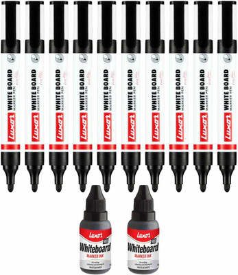 LUXOR Whiteboard Marker (10 Pen with 2 Ink)(Set of 10, Black)