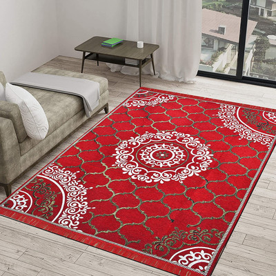 Linen Basics Velvet Floor Mat(Red, Large)