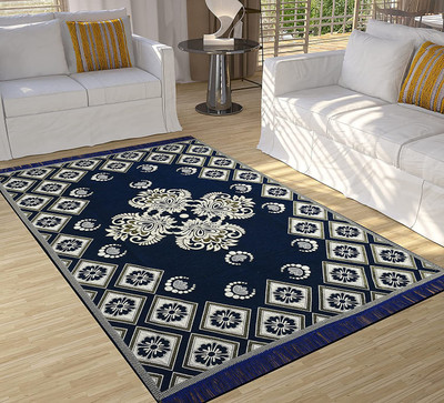 Linen Basics Velvet Floor Mat(Navy Blue, Large)