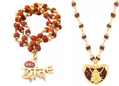 Ruhi Collection Religious Jewelry Combo of Shiv Rudraksha Mala + Ganpati Kaju Rudraksha Mala Gold-plated Plated Brass Chain Set