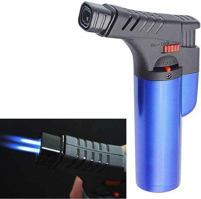 Gabbar Double Flame Torch Lighter Windproof Jet Flame Colorful Design Lighter Double Flame Kitchen Blow Torch Lighter-Refillable Butane Gas Culinary Blow Torch for Creme Brulee BBQ Welding Soldering Brazing Cooking Baking Pocket Lighter(Blue)