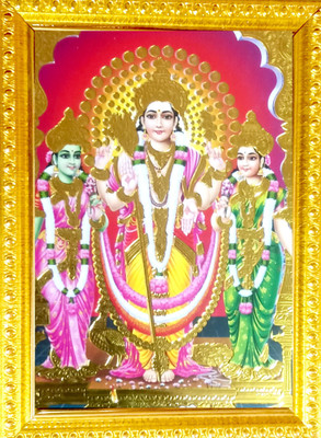 FRAMTASTIC Lord Murugan with Valli and Devasena Photo Fram with Plexi Glass Religious Frame