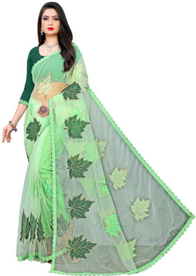 Fashion Day Embroidered Bollywood Net Saree(Light Green)