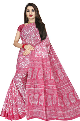 TAMAIRA FASHION Printed Daily Wear Pure Cotton Saree(Pink)