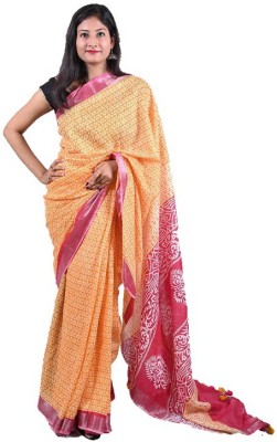 Exim Fashion Printed Bollywood Linen Saree(Red, White, Orange)