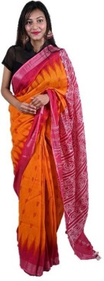 Exim Fashion Printed Bollywood Linen Saree(Red, Orange)