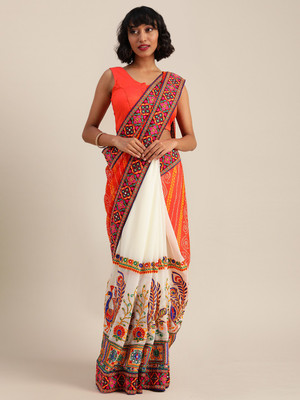 KAVINDI Printed Bollywood Georgette Saree(Orange)