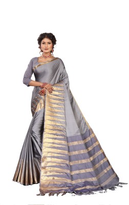 divyapriya Striped Bollywood Art Silk Saree(Grey)