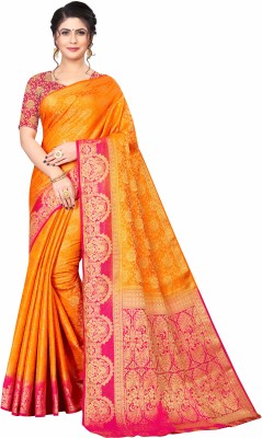 PAL COLLECTION Self Design Banarasi Jacquard Saree(Yellow)