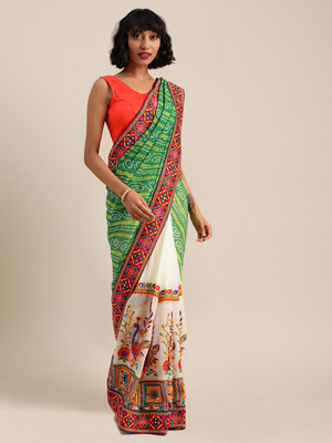 KAVINDI Printed Bollywood Georgette Saree(Green)