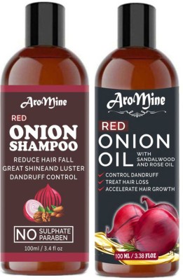 AroMine Premium Red Onion Herbal Hair Oil & Red Onion Shampoo Combo Pack Of 2 bottle of 100 ml(200 ml) (2 Items in the set)(200)