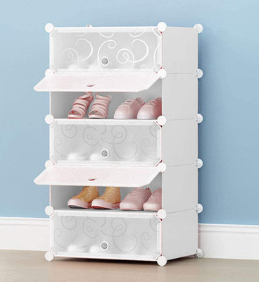 Sasimo Shoe Stand DIY Plastic Shoe Portable Storage Organizer. 5 Cube Shoe Wardrobe. Plastic Collapsible Shoe Stand with Cover for Home/Office Wardrobe Cube Organizer White (5 Cube White) Plastic Collapsible Shoe Stand(White, 5 Shelves, DIY(Do-It-Yourself))