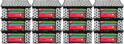 Soflin Cover Polka Dot Non Woven Fabric Saree Cover/Clothes Organiser for Wardrobe Pack of 12 Extra Large(Black)