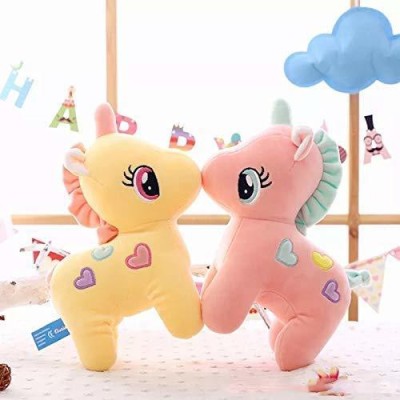 Zuku Big unicorn pink yellow soft toy for girls kids birthday gift home decoration  - 32 cm(Multicolor)
