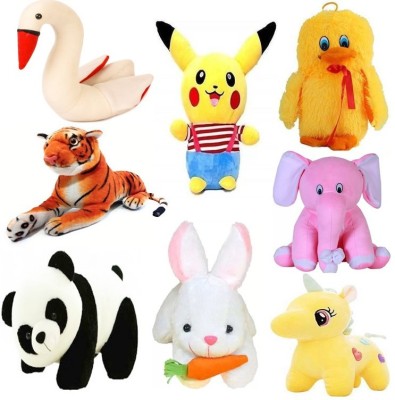 Renox Very Special & Cute Combo of complete family package Premium Quality, Adorable Stuffed Toys in Low Budget Duck,Swan,Pikachu,Tiger,Elephant,Rabbit,Panda,Unicorn[Pack of 8] for kids/Gift Teddy bear  - 25 cm(Multicolor)