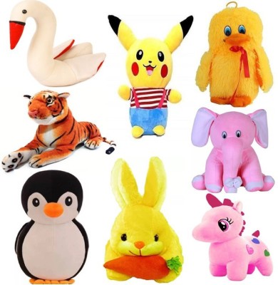 Renox Very Special & Cute Combo of High, Premium Quality, Adorable Stuffed Toys in Low Budget Duck,Swan,Pikachu,Tiger,Elephant,Rabbit,Penguin,Unicorn [Pack of 8] for kids/Gift Teddy bear  - 25.6(Pink2)