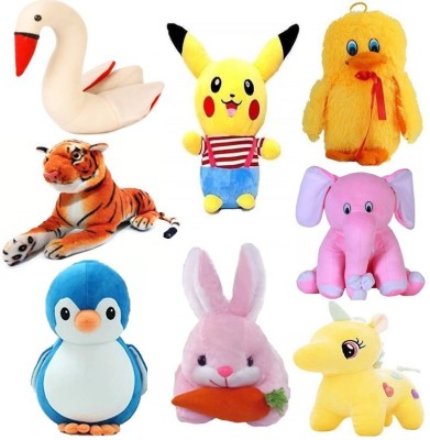 Renox Very Special & Cute Combo of High, Premium Quality, Adorable Stuffed Toys in Low Budget Duck,Swan,Pikachu,Tiger,Elephant,Rabbit,Penguin,Unicorn [Pack of 8] for kids/Gift Teddy bear  - 25(White)