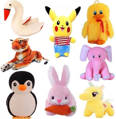 Renox Very Special & Cute Combo of High, Premium Quality, Adorable Stuffed Toys in Low Budget Duck,Swan,Pikachu,Tiger,Elephant,Rabbit,Penguin,Unicorn [Pack of 8] for kids/Gift Teddy bear  - 25(Pink1)