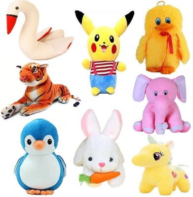 Renox Very Special & Cute Combo of High, Premium Quality, Adorable Stuffed Toys in Low Budget Duck,Swan,Pikachu,Tiger,Elephant,Rabbit,Penguin,Unicorn [Pack of 8] for kids/Gift Teddy bear  - 25(Blue)