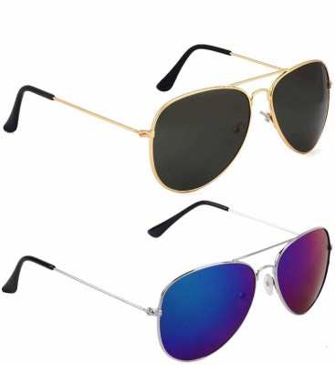 LAER Aviator Sunglasses(For Men & Women, Black, Blue)