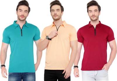 Adorbs Solid Men Polo Neck Light Blue, Maroon, Orange T-Shirt