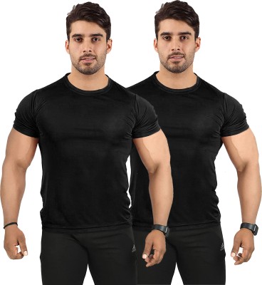 UDI n ADI Solid Men Round Neck Black T-Shirt