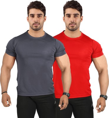 UDI n ADI Solid Men Round Neck Red, Grey T-Shirt