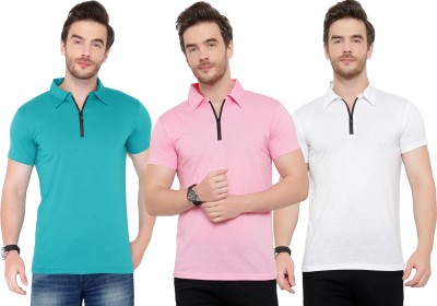 Tivy Solid Men Polo Neck White, Blue, Pink T-Shirt