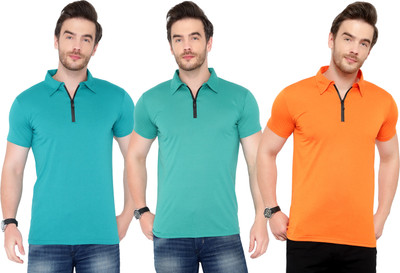 Adorbs Solid Men Polo Neck Light Blue, Orange, Light Green T-Shirt