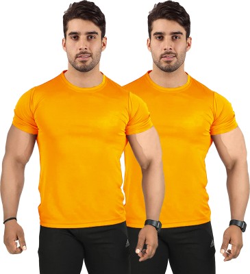 UDI n ADI Solid Men Round Neck Yellow T-Shirt