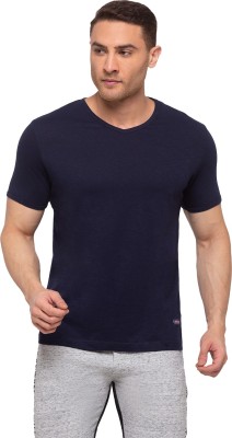 Status Quo Solid Men V Neck Blue T-Shirt