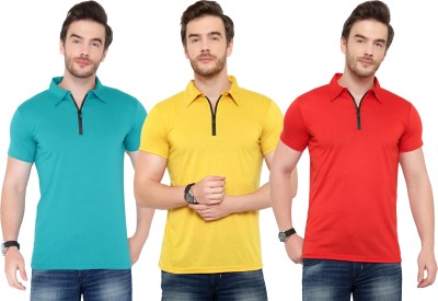 Tivy Solid Men Polo Neck Light Blue, Red, Yellow T-Shirt