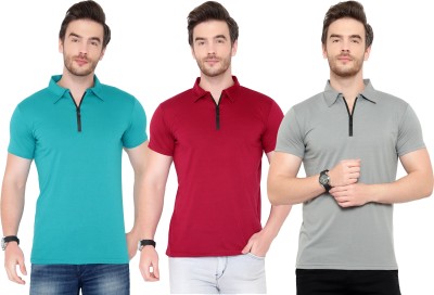 Tivy Solid Men Polo Neck Blue, Pink, Grey T-Shirt