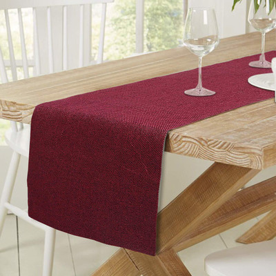 Linen Basics Maroon 182 cm Reversible Table Runner(Jacquard)
